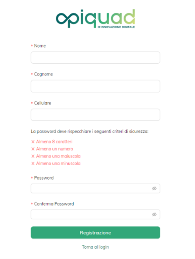 Pagina registrazione - Opiquad